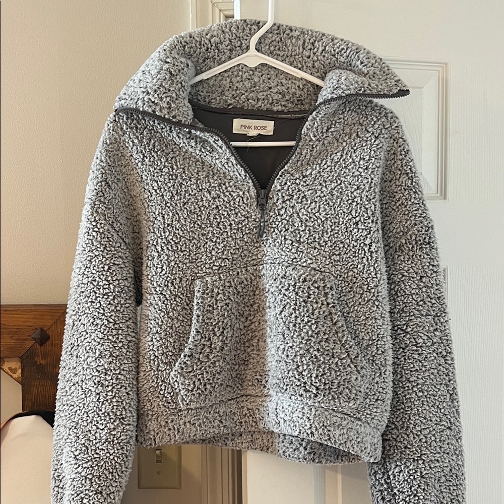 Pink Rose Gray Sherpa Hoodie